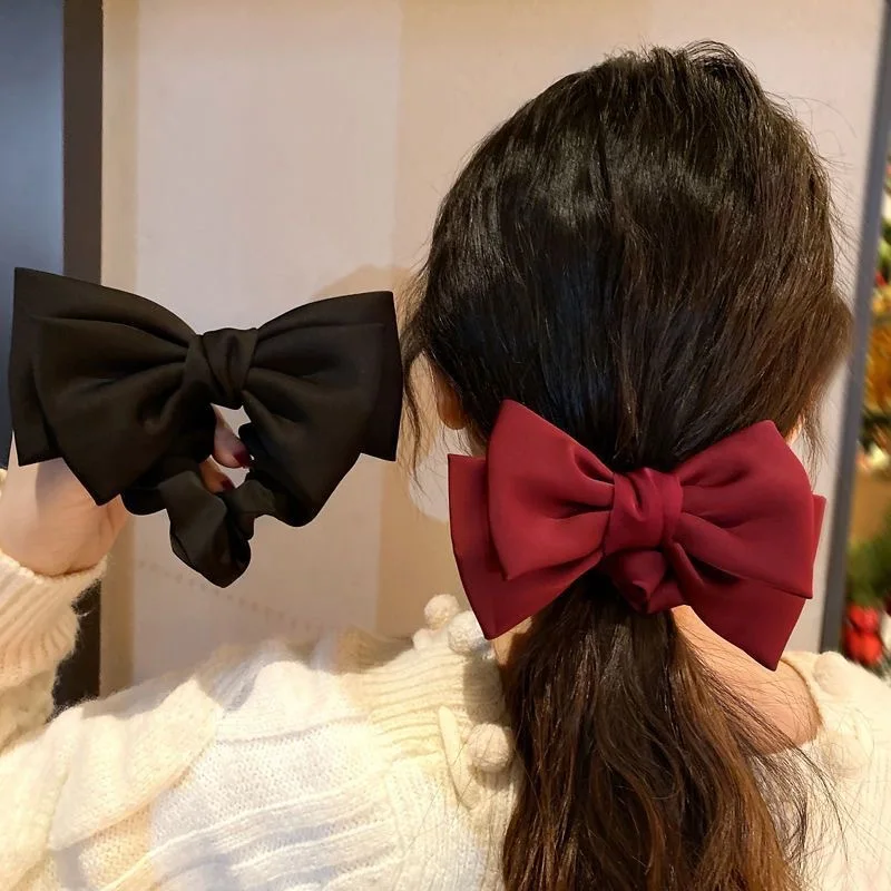 

Fashion Vintage Black Red Bow Hair Ribbon Scrunchie for Women Girls Long Elastic Hair Tie Headwear Hair Accessories Для Волос