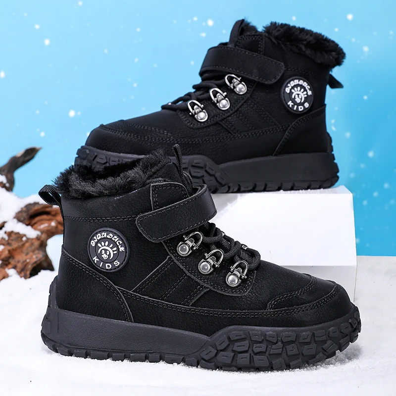 Kids Winter Snow Boots Warm Plush Boys Girls Ankle Boots Anti Slip Sole Hook Loop Outdoor Hiking Boots Children Casual Shoes