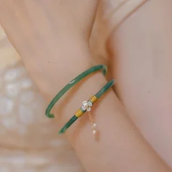 2PCS Natural Green Jade Bangle Bracelet Charm Jewellery Fashion Thin Accessories Hand-Carved Lucky Amulet Gifts