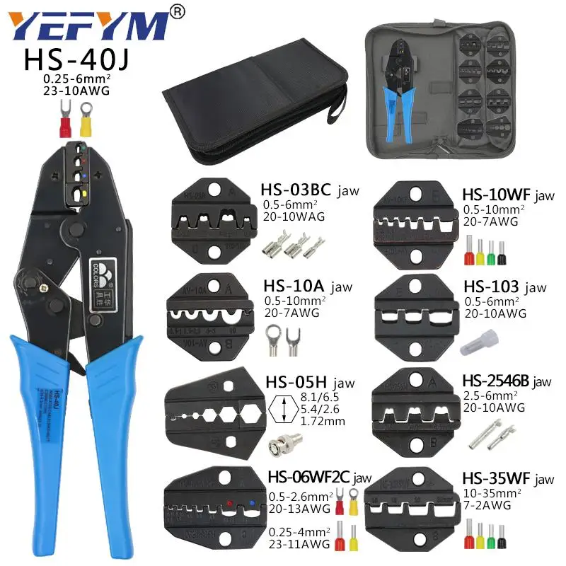 Pince à sertir outils de serrage capuchon/Kit de bornes de câble coaxial 230mm HS-40J multifonctionnel YEFYM acier au carbone multifonctionnel