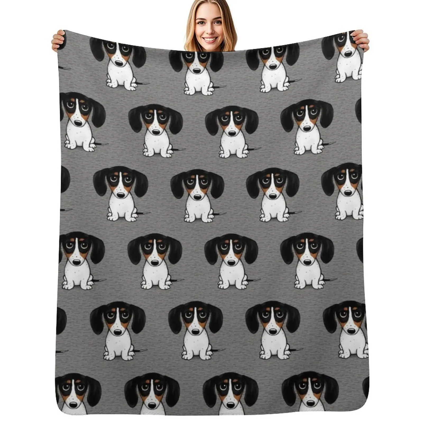 

Piebald Dachshund | Cute Black, Tan and White Wiener Dog Throw Blanket Plush Decorative Beds Extra Large Throw Thins Blankets