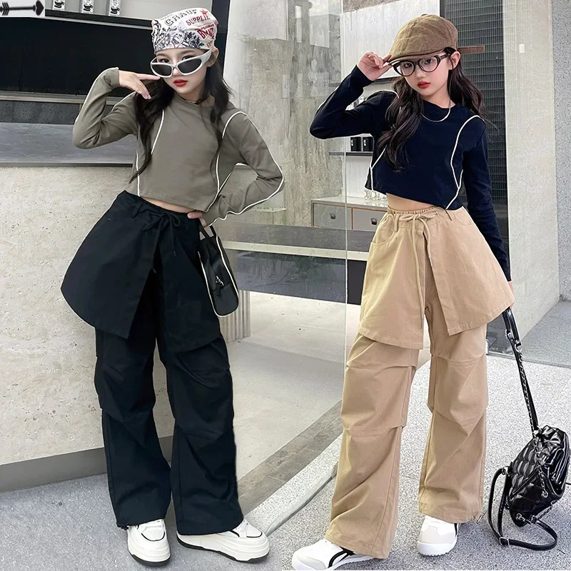 Girls' pants autumn 2024 new children's skirt pants girls' casual workwear wide leg long pants