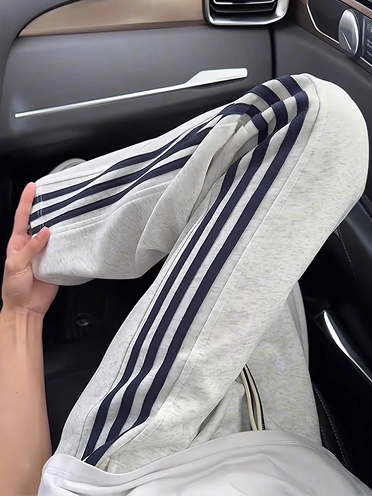 

ay Floral Tee-Striped Men's Sweatpants Heavy-Du Drape Straight Leg Casual American Sle Trousers for Autumn Wear