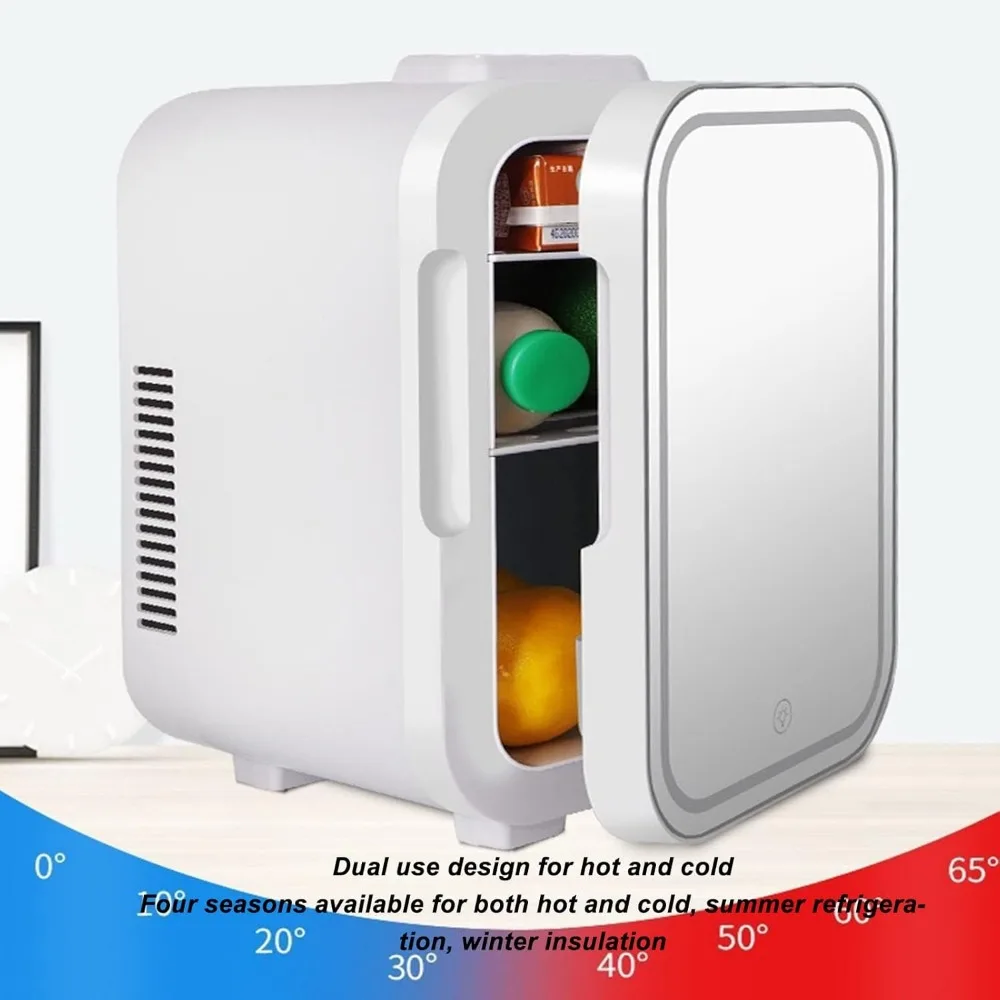 Przenośna lodówka mini 8L, ciche chłodzenie i ogrzewanie z jasnym oświetleniem, do samochodu i domu - duża pojemność na kosmetyki, napoje, me