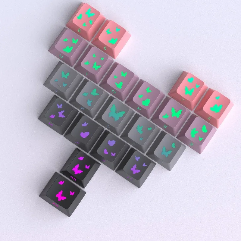 Keyboard cap strawberry butterfly heart supplement original factory side engraved transparent magnetic shaft mechanical keyboard