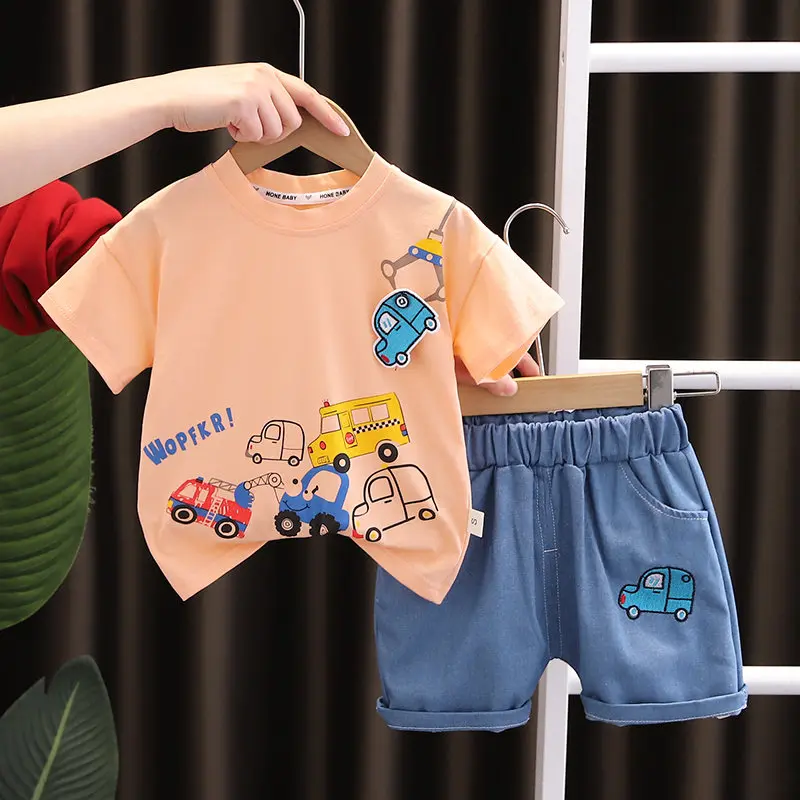 Summer Children Boys Infant Cotton Clothes Cars T Shirt Shorts 2pcs/Set Toddler Fashion Clothing Baby Tracksuits 1 2 3 4 5 Years