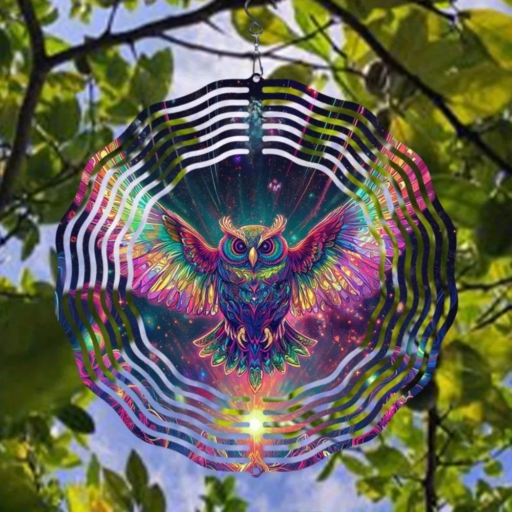 3D Solar Eule Windspiel Metall Gartendeko 360° °   Drehbarer Outdoor-Kunst-Haken