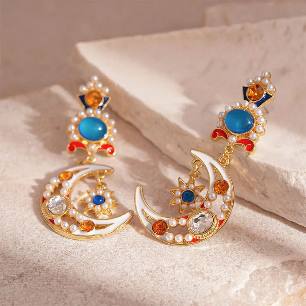 

Sweet Handmade Sun&Moon Earrings Minority Design Jewelry Accessories Dangle Earring Tassel Alloy Crystal Earrings Party