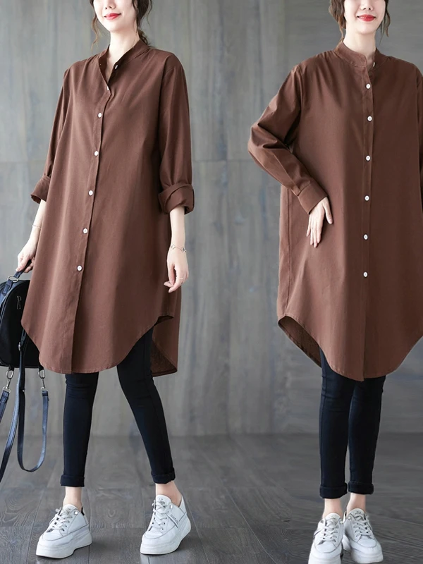 

Элитная европейская женская рубашка свободного кроя с длинным рукавом и воротником-стойкой, премиум-класса, из новой осенней коллекции флагманского магазина