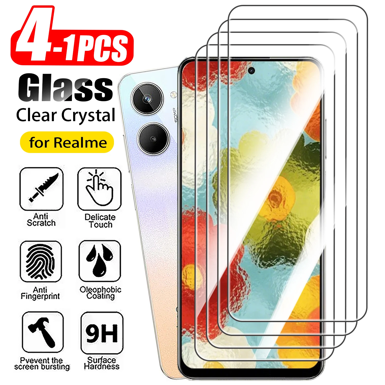 

1-4Pcs Tempered Glass For Realme C85 C75 C71 C51 C63 C55 C53 C67 C35 C33 C31 C25 C21 C17 C15 C12 C11 C20 C3i Screen Protector