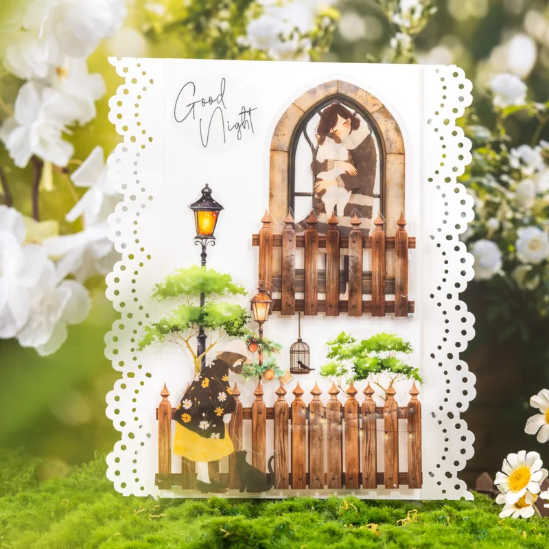 2 Style 200cm/roll PET Tape Imitation Wooden Garden Fence Landscaping Tape Hand Account Collage DIY Greeting Card Decorative