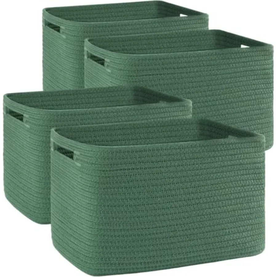 

4 Pack Storage Baskets for Organizing, Cube Storage Bins for Shelves, Rectangle Storage Baskets With Handles, Woven Baskets for