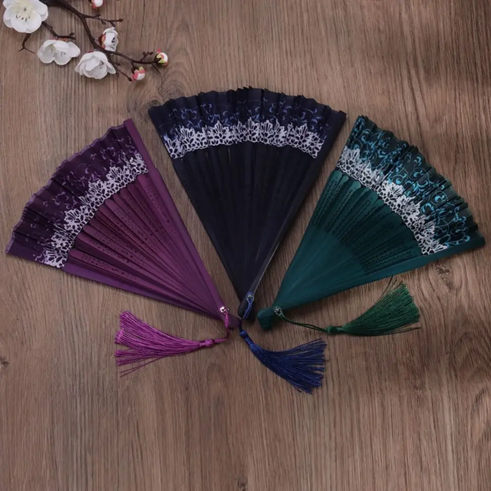 Ancient Folding Folding Fan With Tassel Silk Cloth Dance Fan Bamboo Change Color Dance