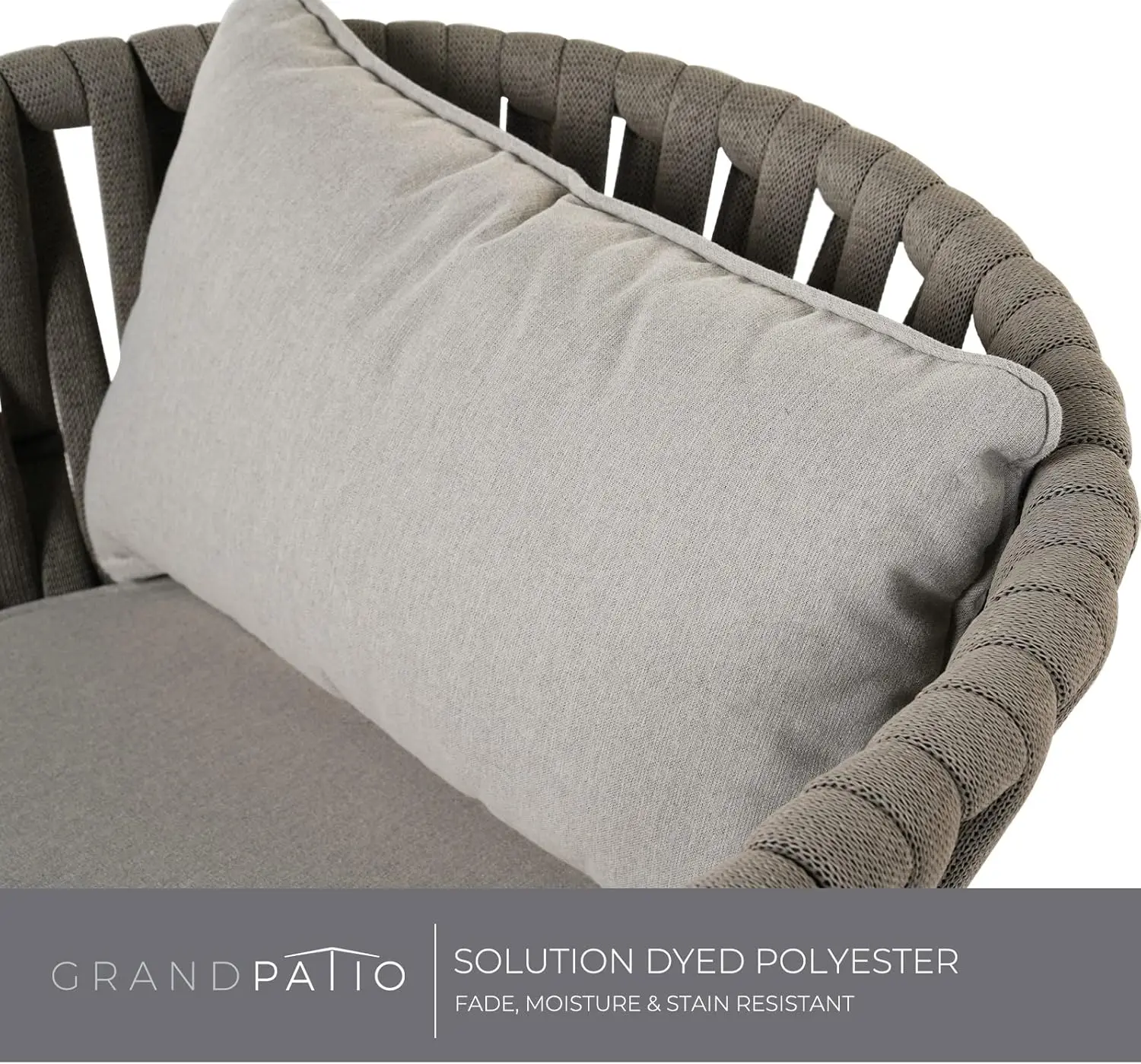 Esszimmerstuhl-Set, 3er-Set, drehbare Seilsessel mit Kissen und rundem Beistelltisch mit Fliesentischplatte, Korbgeflecht