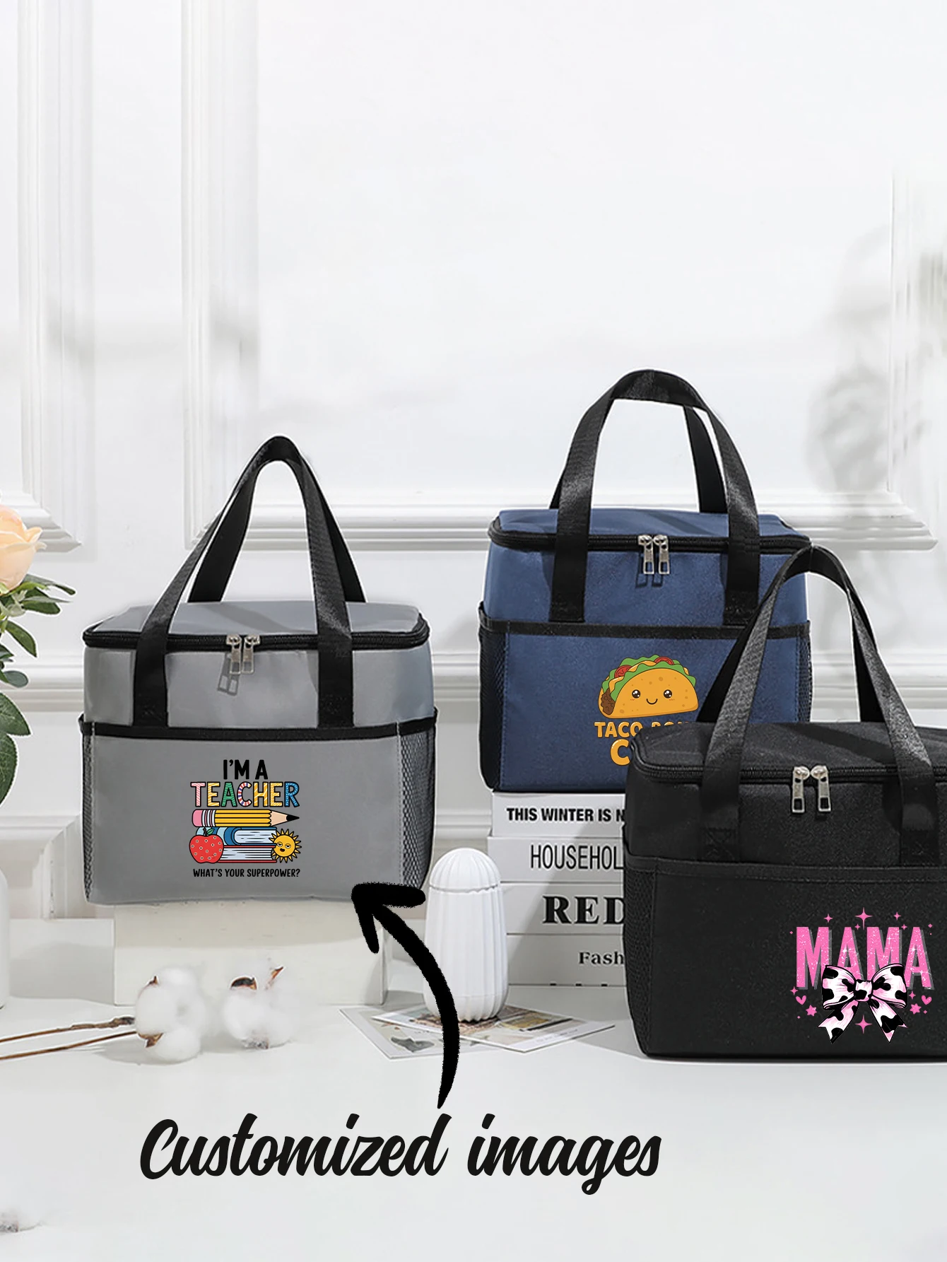 

Customized picture commuting, picnic, insulated bag with rice bag, lunch box bag, hand-held bag, bento bag