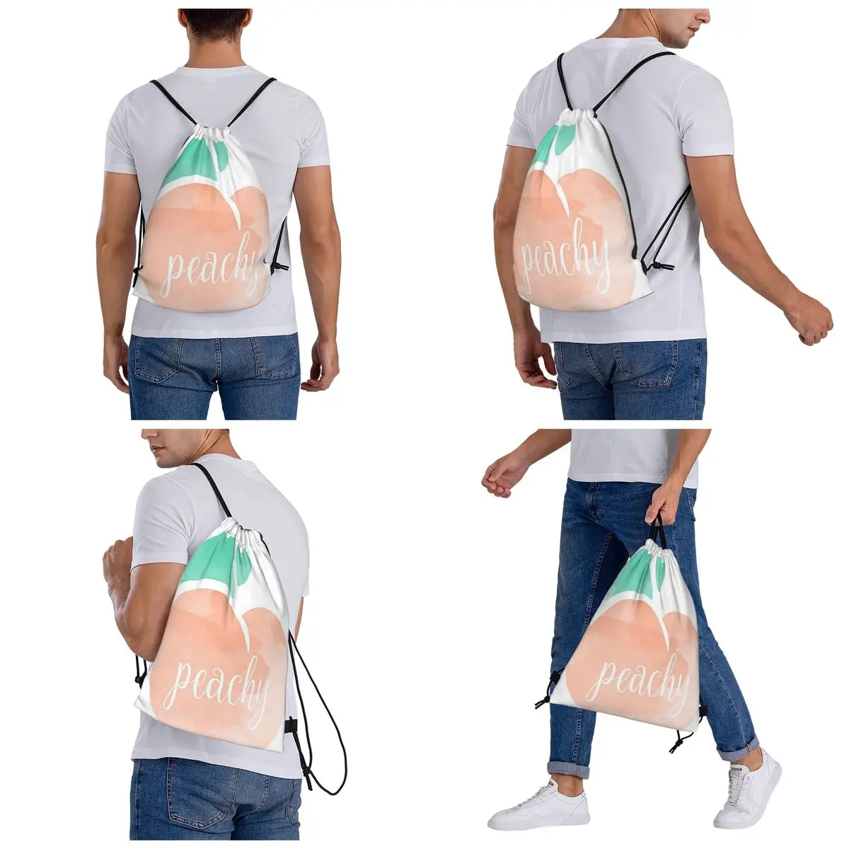 Peachy Backpacks Fashion Portable Drawstring Bags Sports Bag Book Bags For Travel School