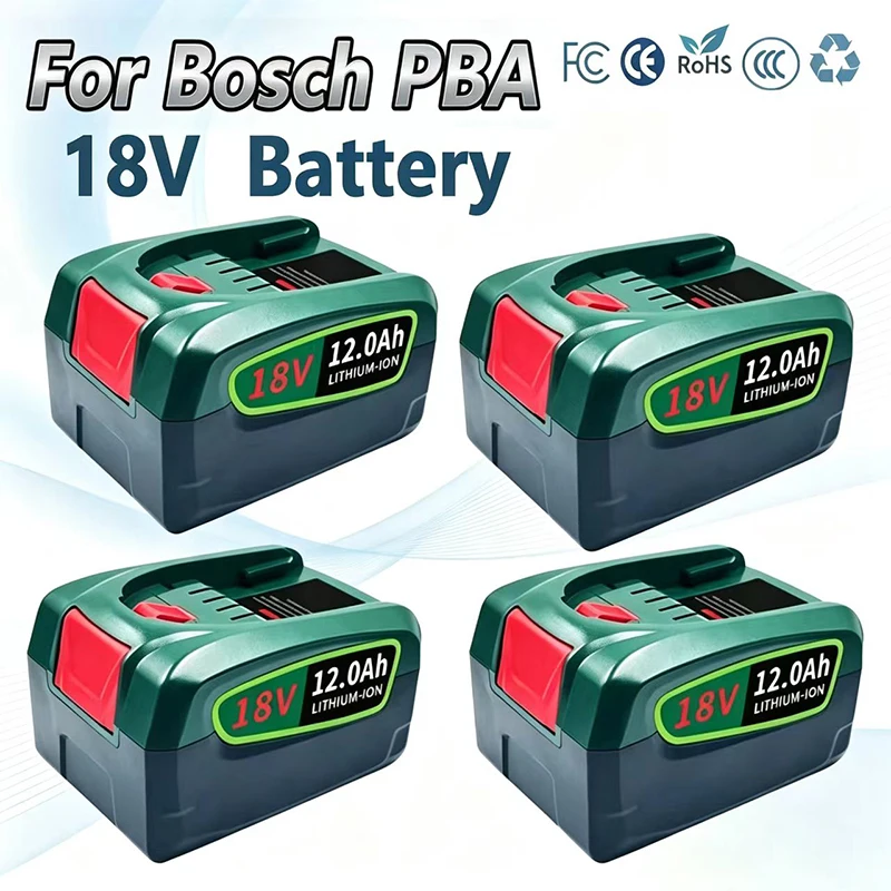 12.0Ah 18V Lithium Battery Pack for Bosch PBA Vacuum Cleaners, Replacement Accessory for PSR18LI‑24AH Green Power Drill
