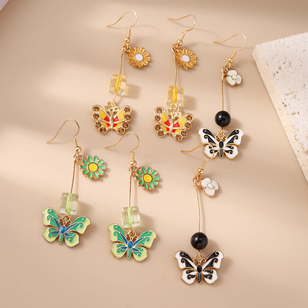 Aihua Neue Mode Nette Blume Schmetterling Ohrringe Süße Schmetterling Baumeln Ohrringe Für Frauen Frohes Neues Jahr Schmuck Geschenke – Detail 2