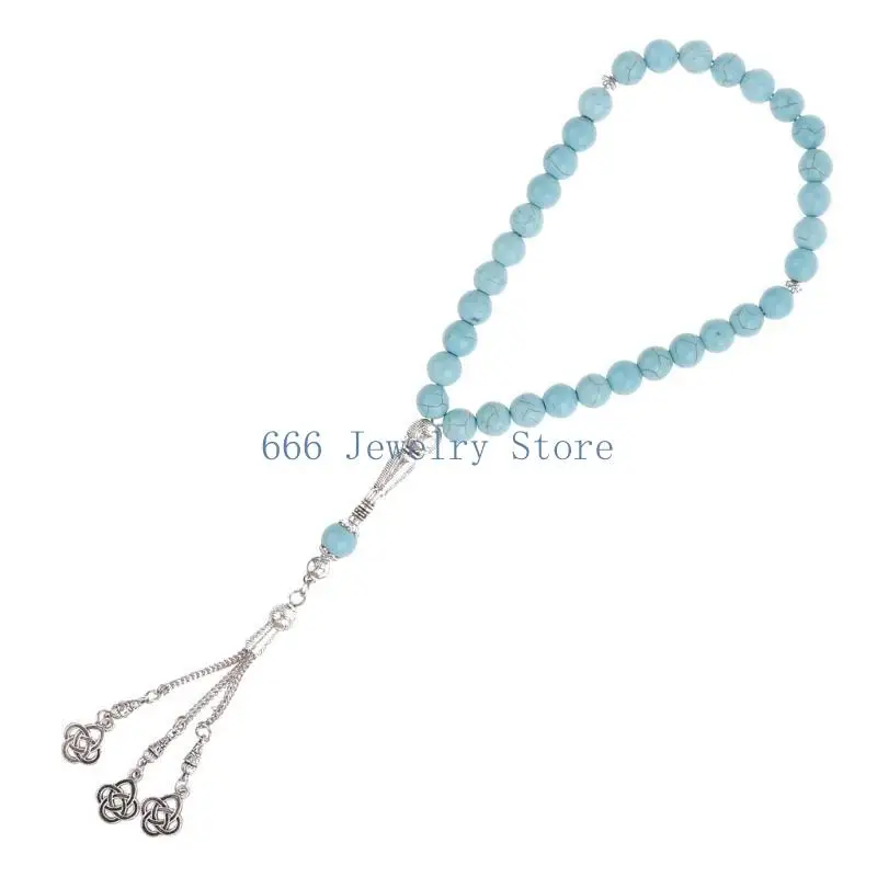 F2TD Turquoise-Bracelet Women Meditation Jewelry 33 Blessing Rosary Beads Wristband