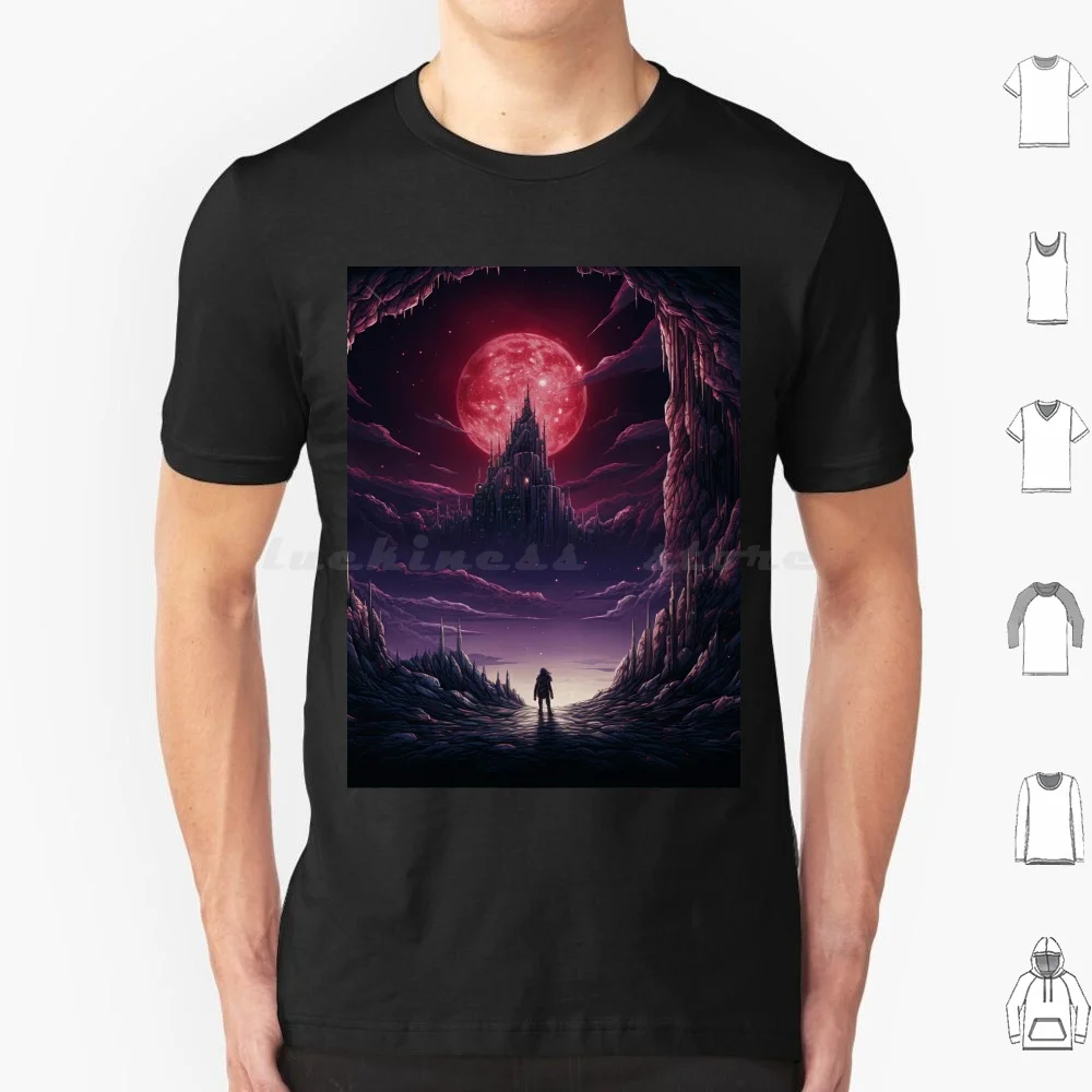 Moon Base T Shirt 6Xl Cotton Cool Tee Moon Base All Over Space Dark Fantasy Sci Fi Red Moon Moon Cool Purple Red Dark Black