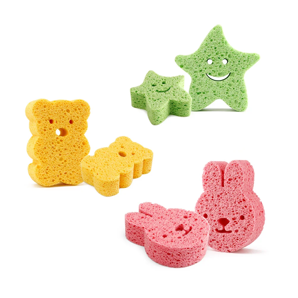

6Pcs Soft Baby Bath Sponge Loofah Pack Cute Animal Print Scrubber for Gentle Exfoliation Water Absorbent Skin Safe
