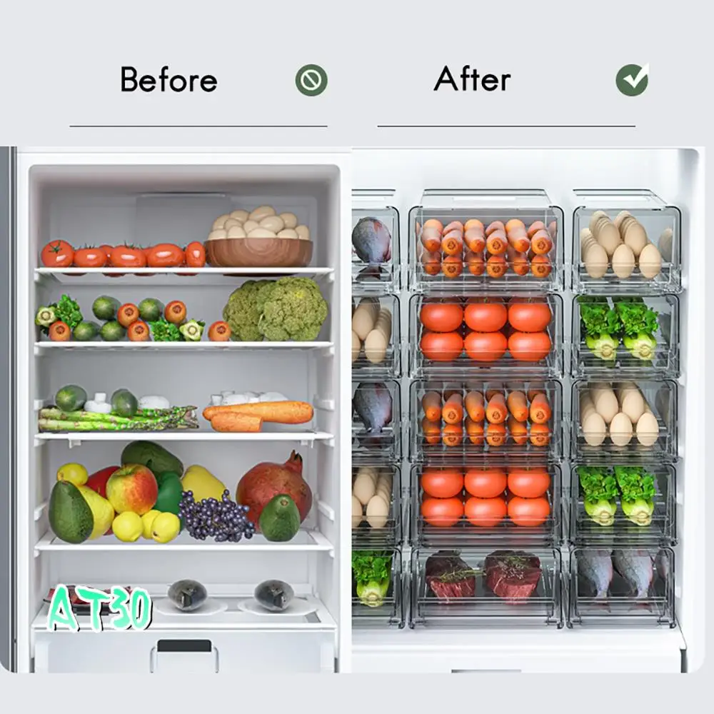 

Drawer Refrigerator Storage Box Fruit Transparent Organizer Bins Vegetable Meat Freezer Fridge Stackable Kitchen Items-AT30