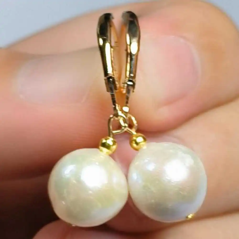 

10-11MM Natural Baroque Freshwater pearl Earrings 14K Hoop Meisje Handmade Bohemian Stud Dangling Drop Gold