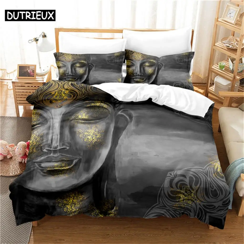 

3D Digital Printing Buddha Statue Bedding Set, Fashion Design Duvet Cover Set in Queen Size