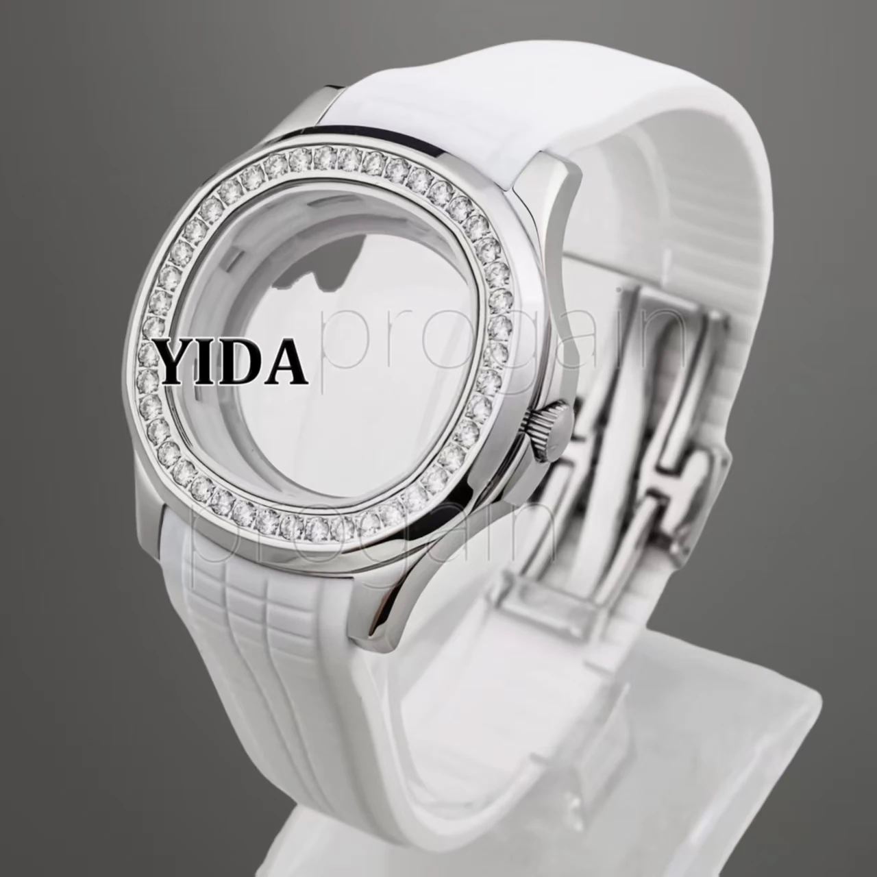 

NH35 Diamonds Watch Case White Rubber Band Sapphire Crystal Stainless Steel Case for Nautilus AQUANAUT NH35 Movement Accessories