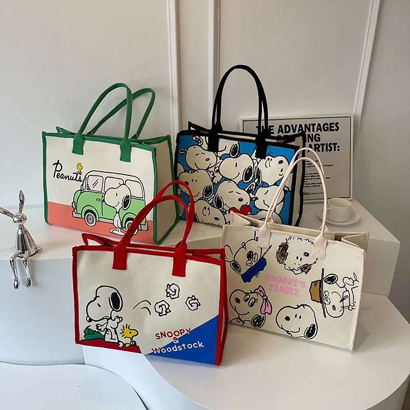 

Snoopy Cartoon Canvas Large-Capacity Tote Bag Female New Handheld Go Out Shopping Bag Tutorial Bag