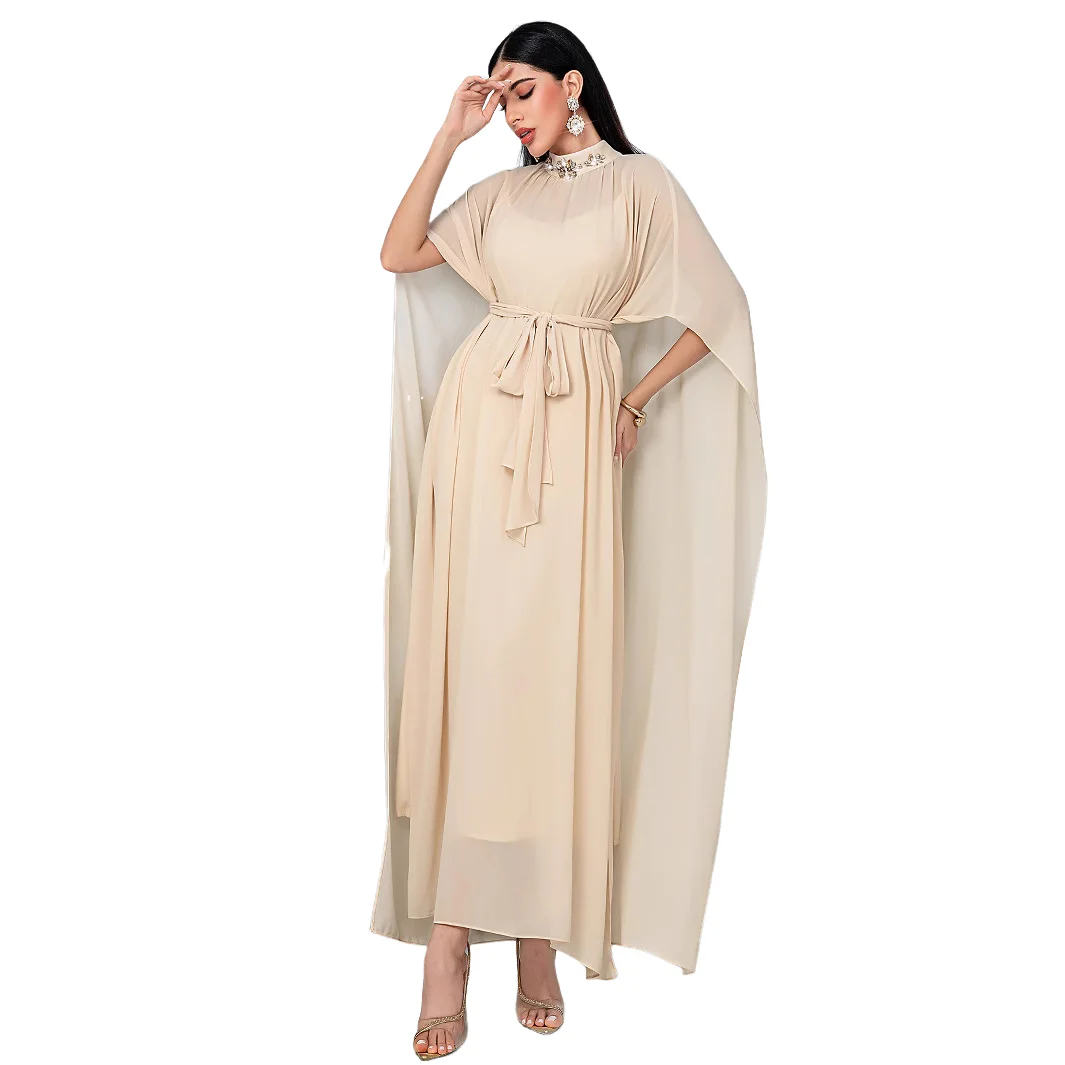 

Dubai Two-Piece Chiffon Abaya Inner Dress Half-High Neck Halter Middle East Dubai Party Dress Islamic Evening Party Gown Vestido