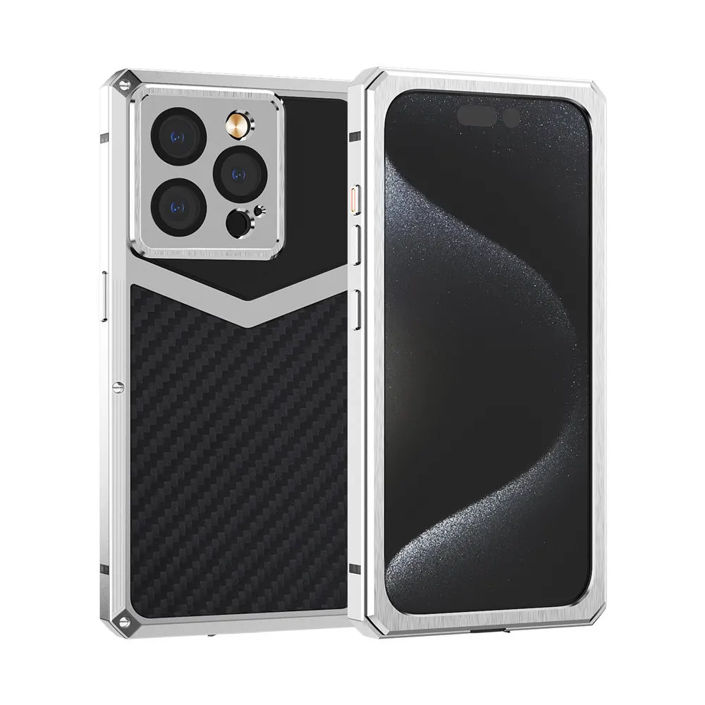 

Luxury Real Aramid Carbon Fiber Metal Case for iPhone 13 14 15 Pro Max Military-grade Armor Cover