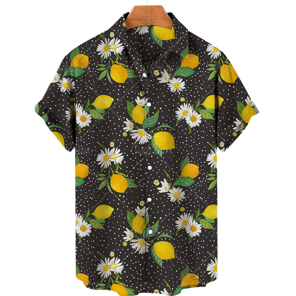 Pineapple Fruit Hawaiian Shirts Lemon 3d Print Shirts Men Fashion Blouses Casual Beach Camisas Summer Men\'s Vocation Lapel Shirt