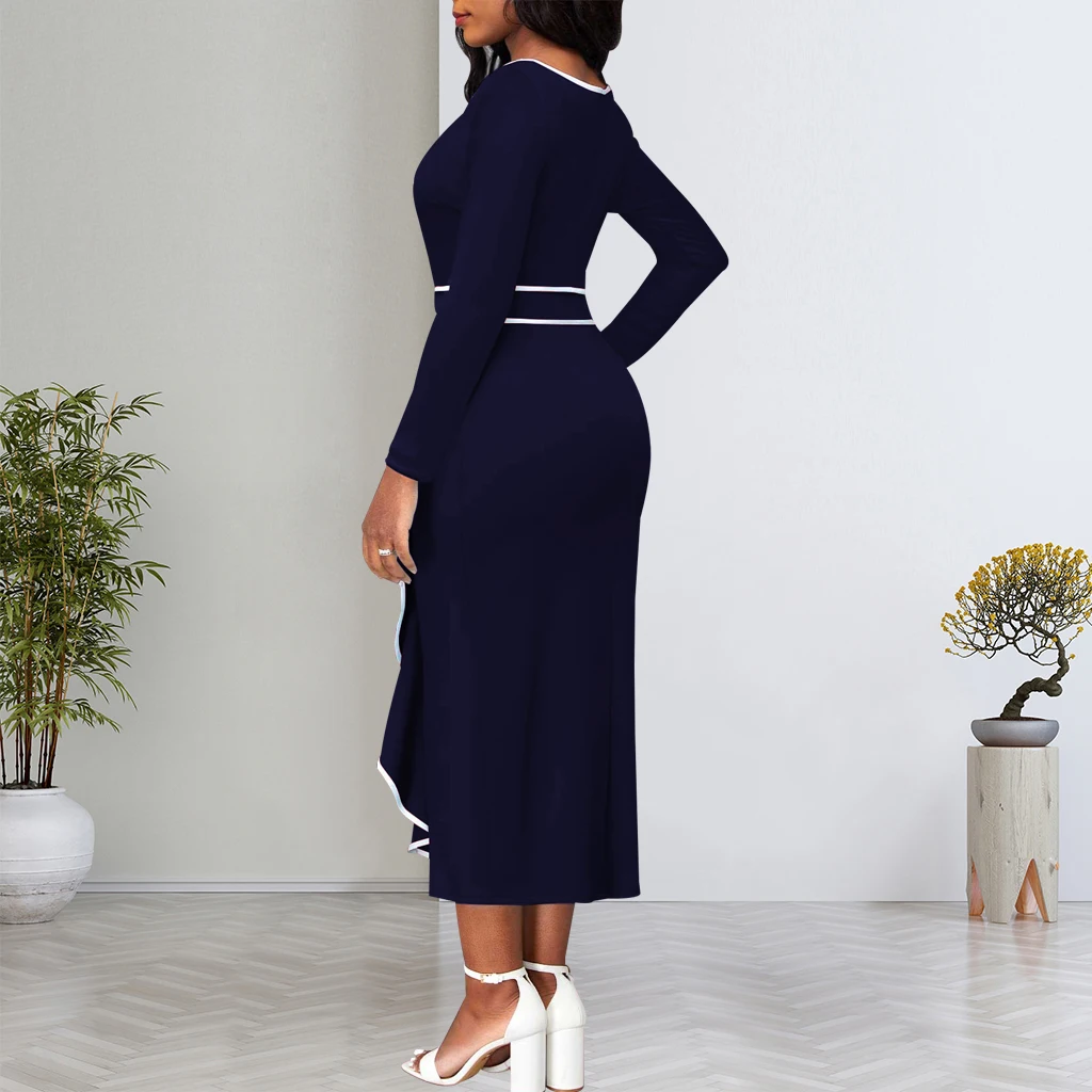 Kleider für Frauen elegant o Hals Rüschen schlanke Bleistift Kleid lässig Arbeit Büro Dame Vestidos de Mujer lässig elegante Midi Robe