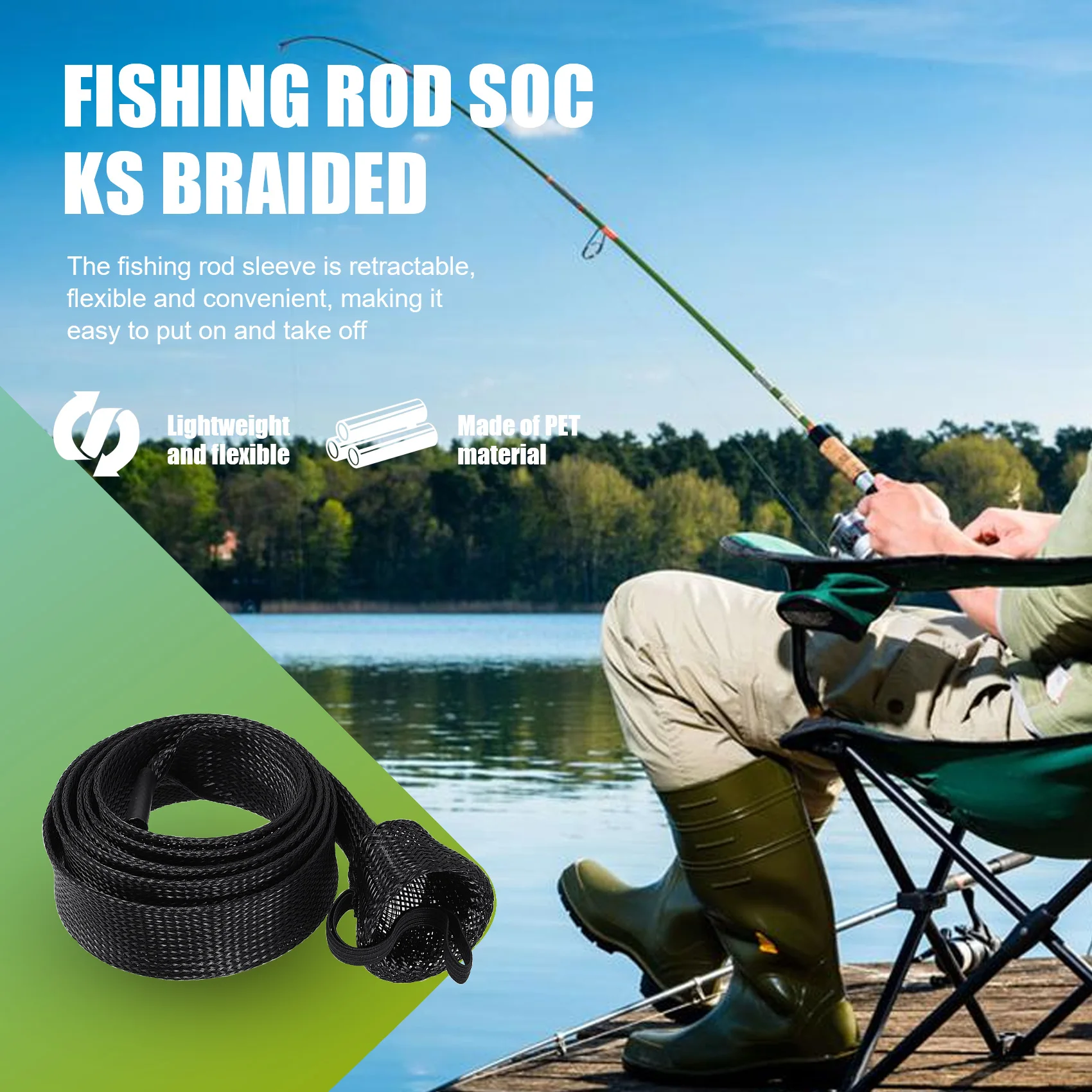 7Pcs Fishing Rod Cover,Casting/ Fishing Rod Socks Braided Mesh Rod Sleeve Cover Protector Pole Gloves image 5