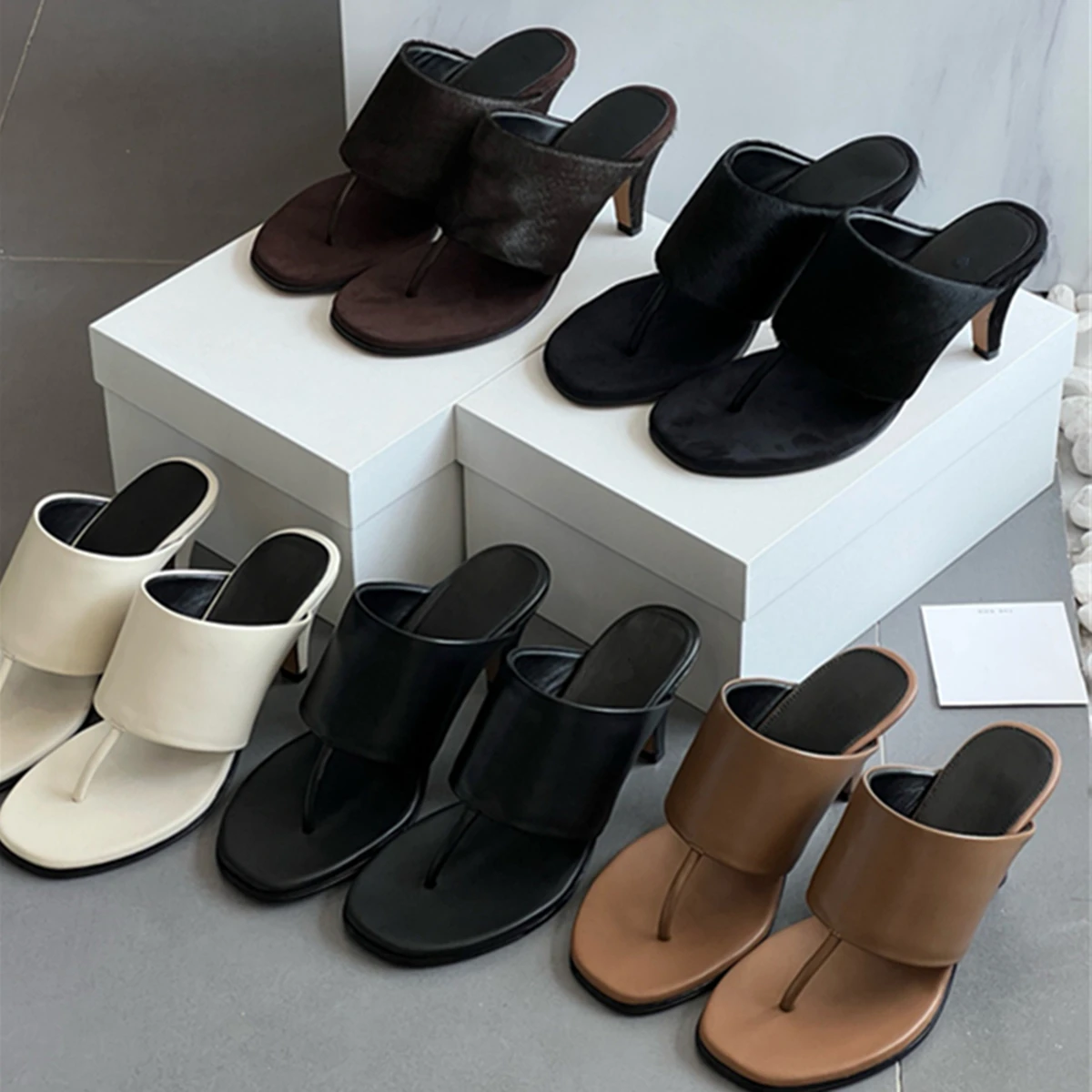 

Maxdutti Minimalist Genuine Leather High Heel Sandals For Women French Retro Stiletto Mule Shoes Summer Slippers For Women