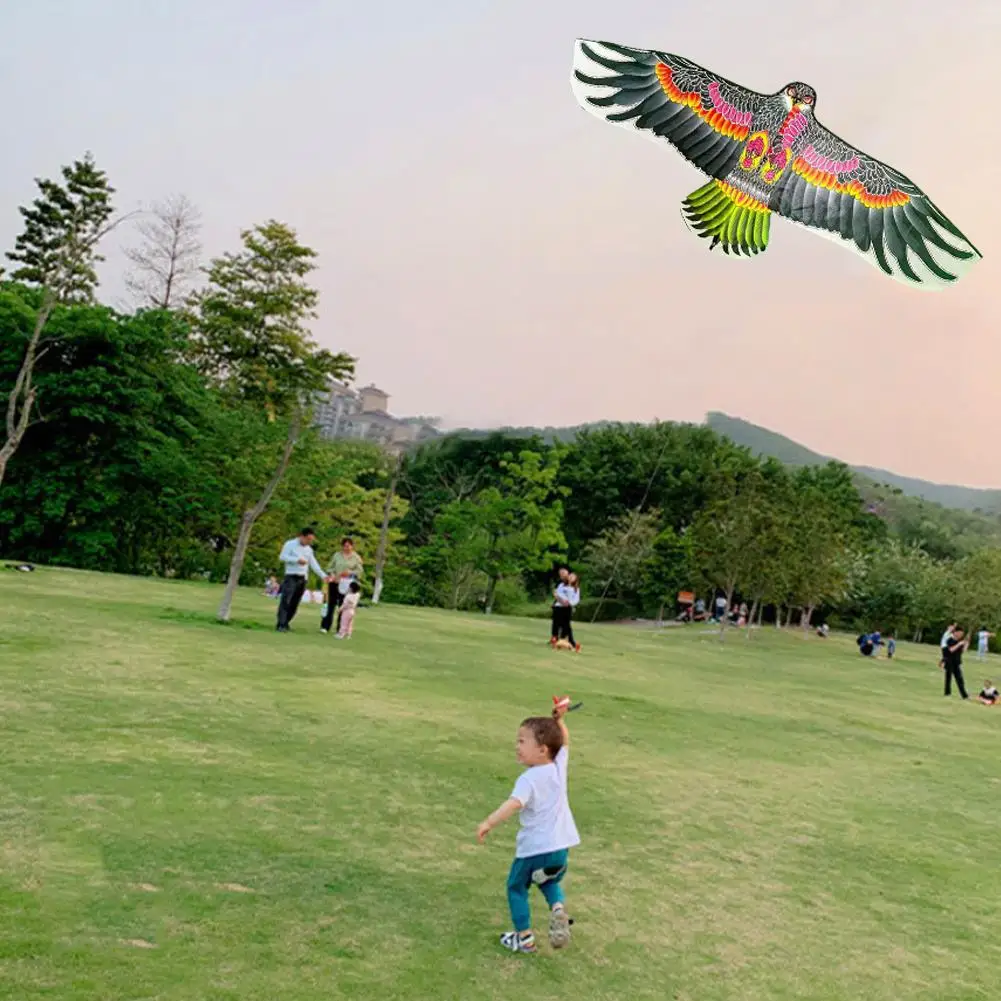 Cerf-volant d'aigle plat avec ligne de cerf-volant de 30 mètres pour enfants, cerf-volant d'oiseau volant, jouets d'extérieur, jouets en tissu de jardin pour enfants, aigle K Y0x3