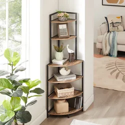6-Tier Corner Open Shelf Modern Bookcase Wood Rack Freestanding Shelving,Saving for Living Room Home Office Kitchen Small Space