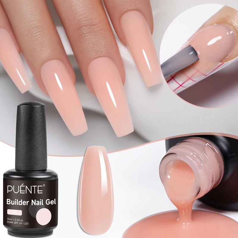 PUENTE 15ML Nude Pink Color Builder Nail Gel Soak Off UV/LED Extension Gel For Nail Construction Strengthen Nail Art Varnish