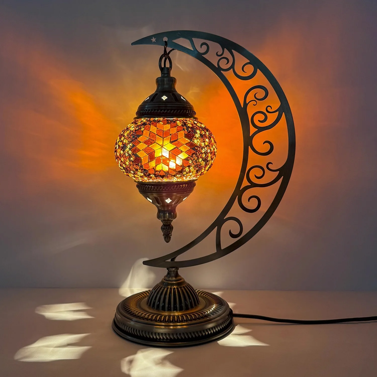 Mosaic Moon Table Lamp Vintage Art Deco Handcrafted Lamparas De Mesa Mosaic Glass Bed Light Lamparas Con Mosaicos Night Lights