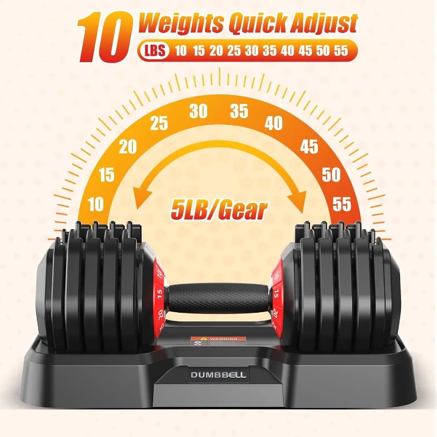 مجموعة دمبل قابلة للتعديل مع مقبض مضاد للانزلاق ونظام قفل أمان مزدوج لتمرين الجسم بالكامل: متعددة الاستخدامات 25 52.5 55 رطل We