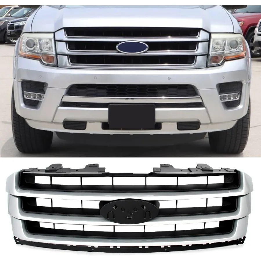 Front Grill Compatible with 20152017 Ford Expedition Limited Ingot Silver Frame and Black Inset Replacement for Enhanced Vehicl