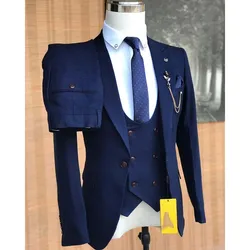 Solid Color Formal Men Suits One Button Peak Lapel Blazer Skinny 3 Piece Jacket Pants Vest Outfits Luxury Wedding Full Set Terno