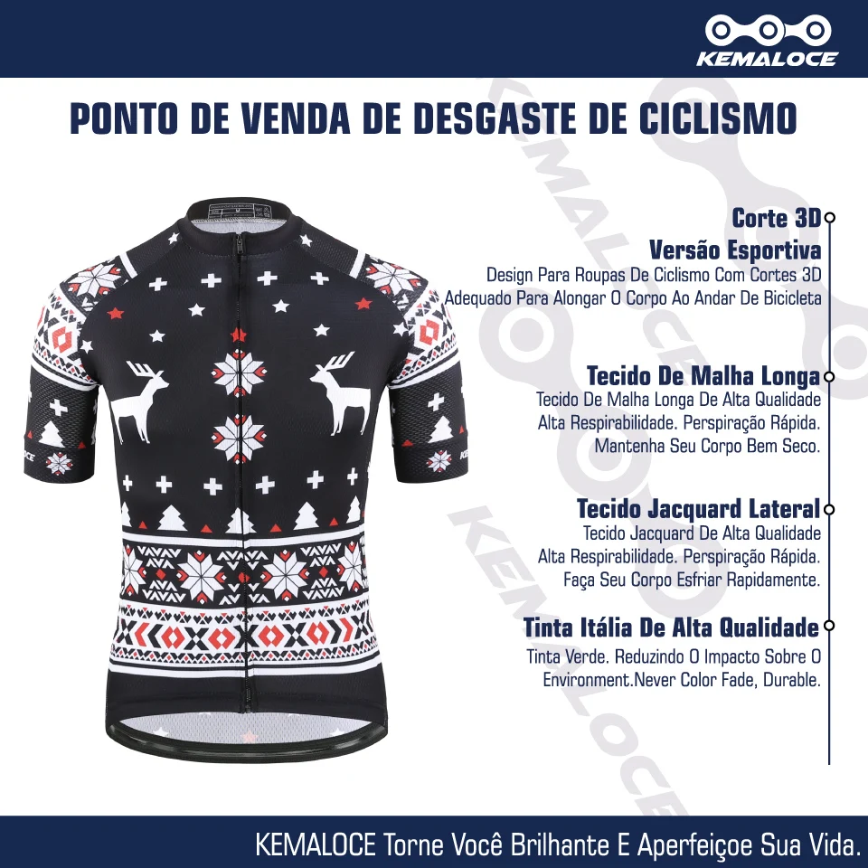 KEMALOCE Bike Jersey Anti-Wrinkle Black Christmas Short Sleeve New Bicycle Wear Top Quick Dry Retro Pro Cyclist Clothes Shirts