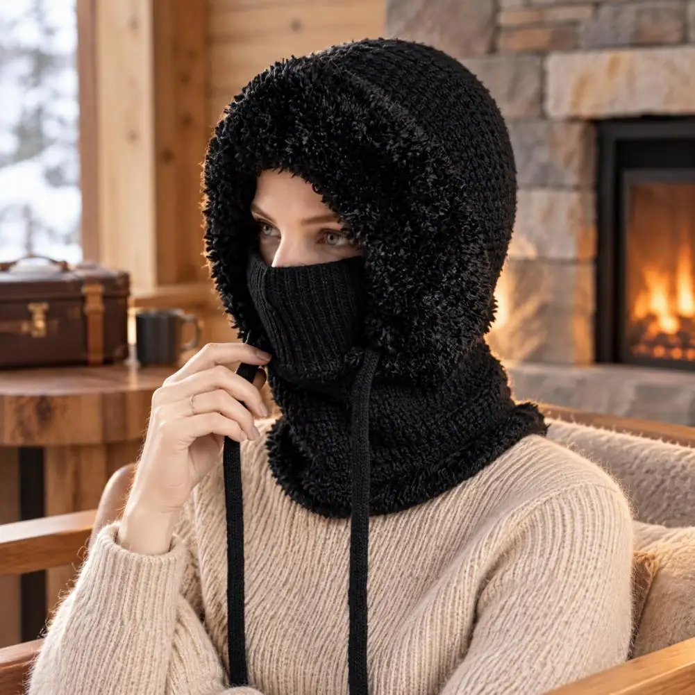 Knitted Balaclava for Women 3 1 Winter Hat Set Knitted Hooded Scarf Mask Combo Soft Velvet Lined Ear Warmer for Weather for Her