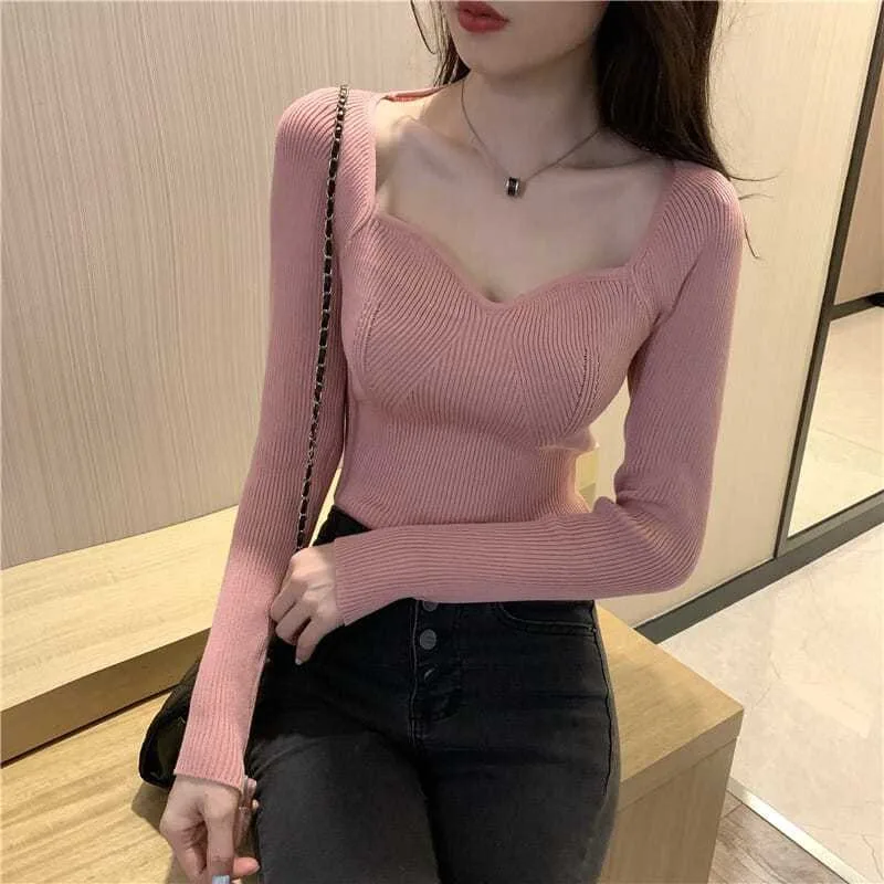 2024 Autumn and Winter New Women\'s Top Trendy Women\'s Sweater Fashion Contrast Color Knitted Sweater Women\'s Slim Fit Pullovers