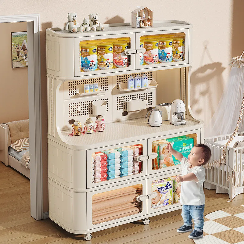 

Kitchen Shelf Baby Feeding Shelf Floor to Floor Multi-layer Large Capacity Finishing Locker Movable Feeding