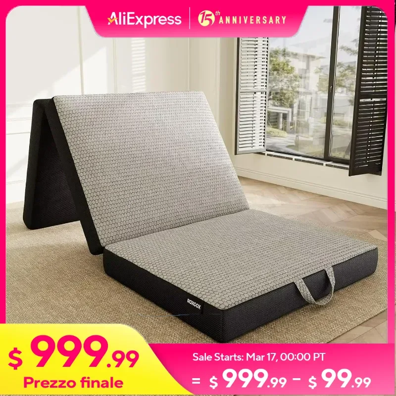 

Memory Foam Mattress - Single Mattress 4 Inch, TrifoldMattress with Washable Cover, Handle & Non-Slip Bottom, FloorMattress