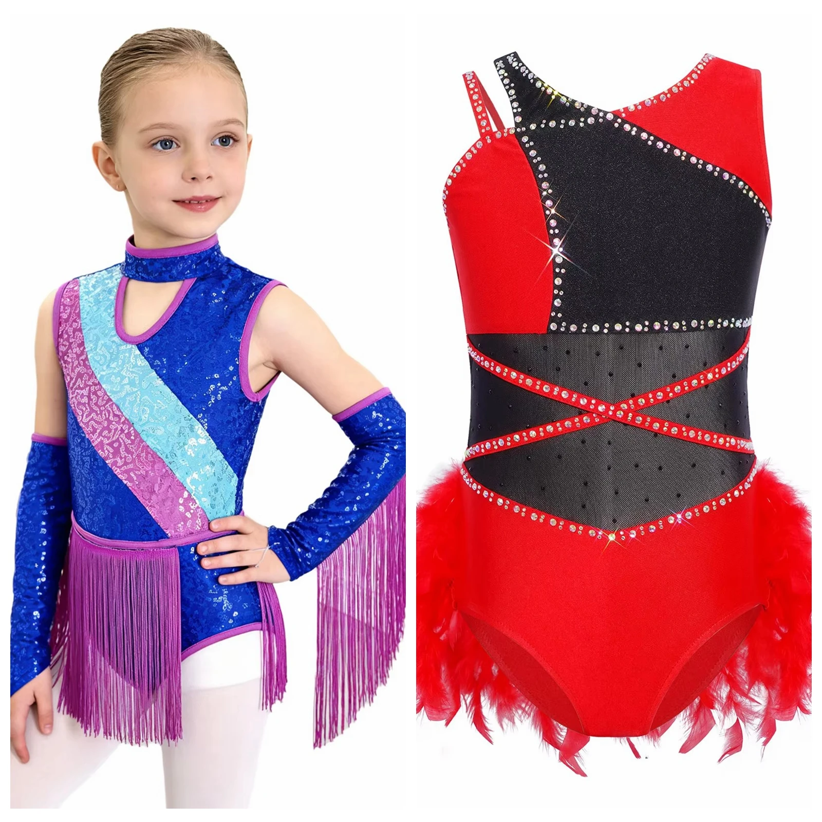 

Kids Ballet Outfit for Girls Patchwork Gymnastics Leotard Bodysuit Rumba Latin Tango Dancewear Children Figure Skating Jumpsuit