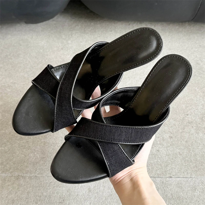 

Eilyken New Fashion Wedges High Heels Woman Slippers Elegant Design Narrow Band Pointed Open Toe Party Slide Shoes